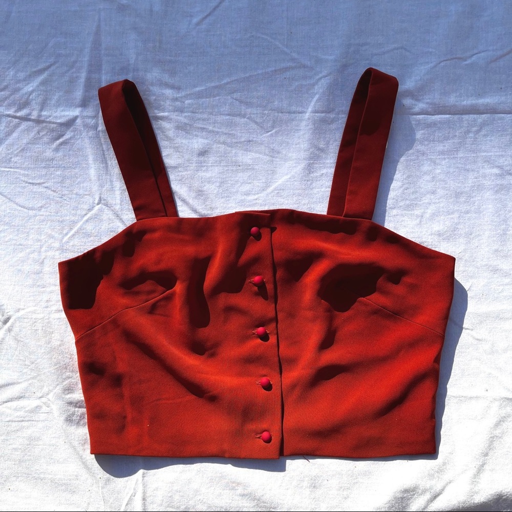 Burnt Orange Button-Front Crop Top